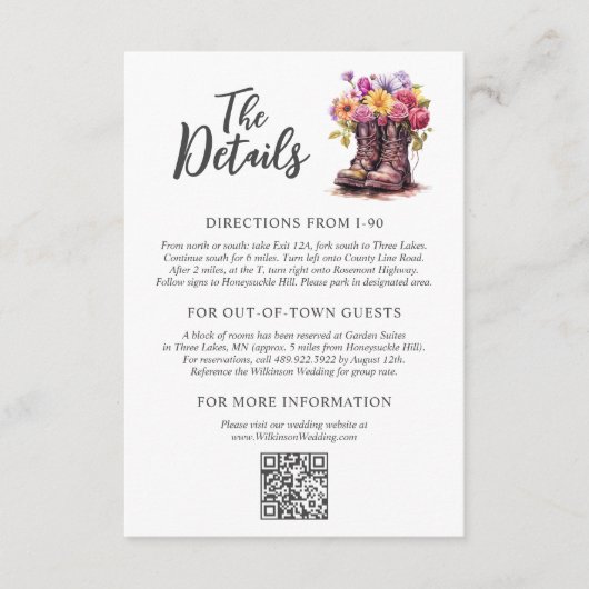 フローラファームブーツ素朴カントリーウェディング詳細 エンクロージャーカード (正面)