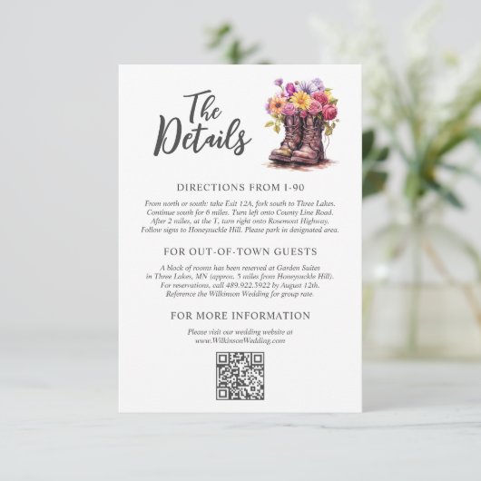 フローラファームブーツ素朴カントリーウェディング詳細 エンクロージャーカード (スタンド正面)