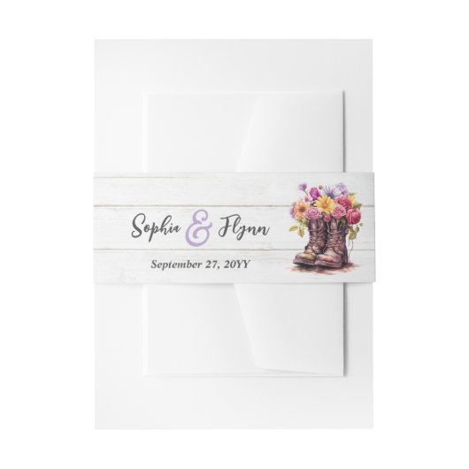 フローラファームブーツ素朴カントリーバ結婚ーン 招待状ベリーバンド (正面例)