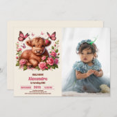 フローラファームホーリーカウハイランド1歳の誕生日の写真 招待状 (正面/裏面)