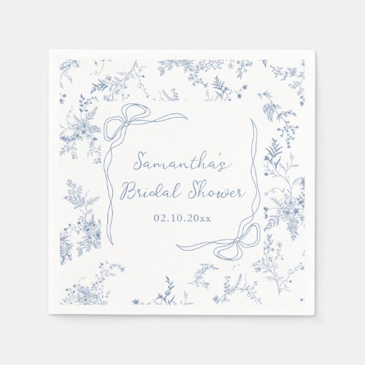 フローラフアイーブルーボウブライダルシャワー スタンダードカクテルナプキン (正面)