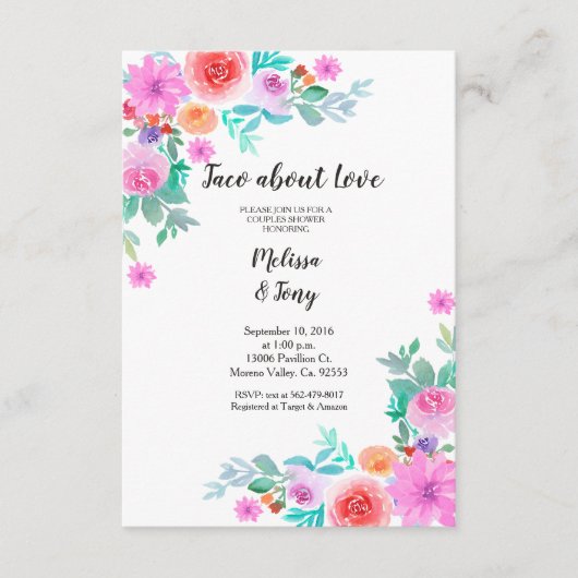 フローラフィエスタタコ'ブロブカップルのシャワー 招待状 (正面)
