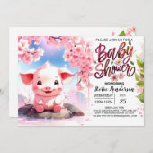 フローラフィエスタピグレッツピンクファームベビーシャワー 招待状 (正面/裏面)