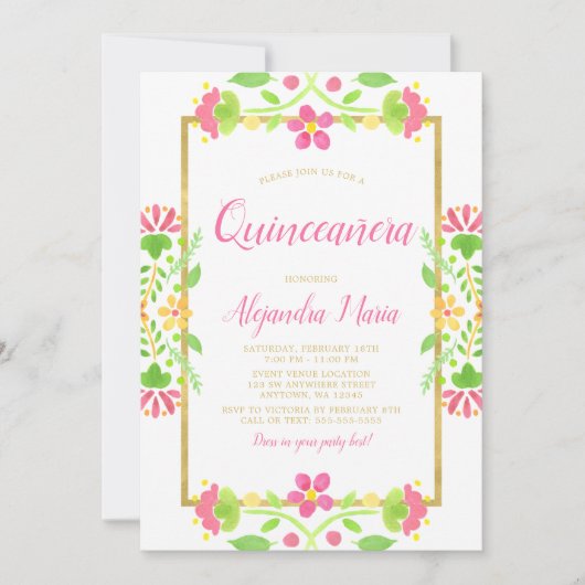 フローラフィエスタホワイト金ゴールドキンセアニェラ写真 招待状 (正面)