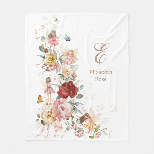 フローラフェアリーエレガントガーデンモノグラムガール子供部屋 フリースブランケット (正面)