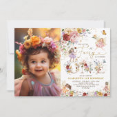 フローラフェアリーカラフルファースト誕生日ガーデンパーティー 招待状 (正面)