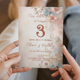 フローラフェアリーテーマ子供の誕生日パーティー 招待状