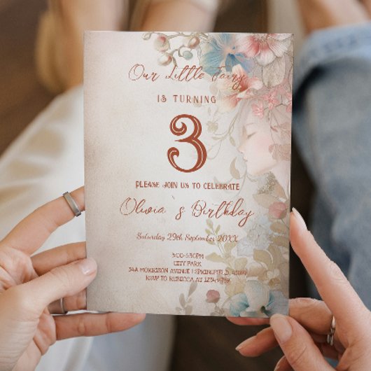 フローラフェアリーテーマ子供の誕生日パーティー 招待状