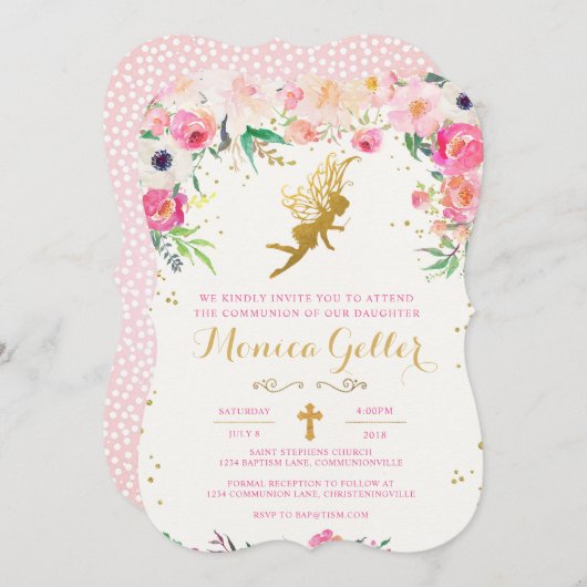 フローラフェアリーファーストホリーコミュニオン招待状 招待状 (正面/裏面)