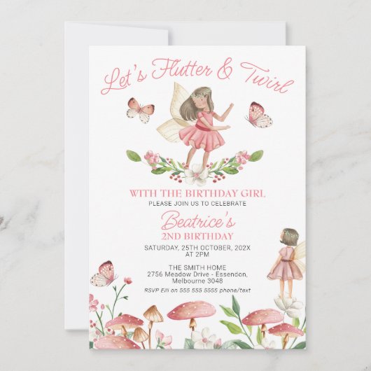 フローラフェアリー蝶1日の誕生日 招待状 (正面)