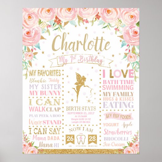 フローラフェアリー1st誕生日マイルストーン誕生統計ポー ポスター (正面)
