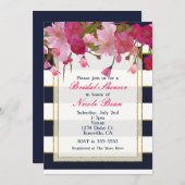 フローラフェイクと金ゴールドグリッターモダンブライダルシャワー 招待状 (正面/裏面)