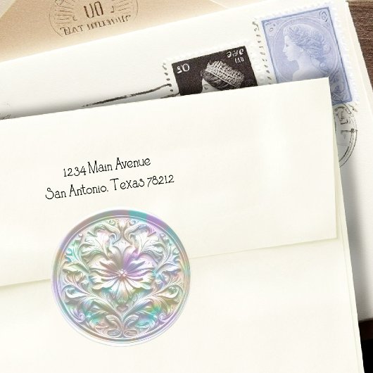 フローラフェイクワックスシール深い印象虹色 ラウンドシール