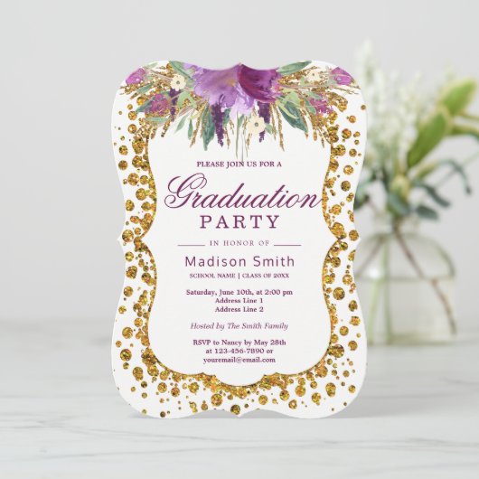 フローラフェイク金ゴールドグリッター紙吹雪卒業会 招待状 (スタンド正面)