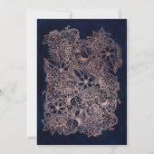 フローラフェイク金ゴールドネイビー青結婚水色 招待状 (裏面)