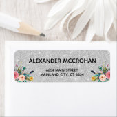 フローラフェイク銀グリッター箔差出人住所 ラベル (インサイチュ)