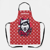 フローラフェスティバルサンタハスキードッグパーソナライズされた名 エプロン (正面)