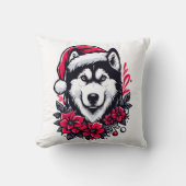フローラフェスティバルハスキー犬とサンタハットクリスマス子犬 クッション (正面)