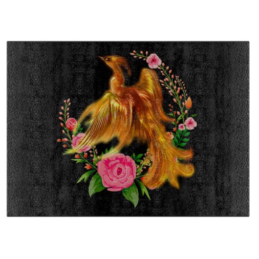 フローラフェニックスが燃えるような灰のファンタジーから上がる カッティングボード (正面)