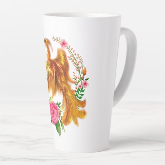 フローラフェニックスが燃えるような灰のファンタジーから上がる カフェラテマグ (右アングル)