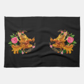 フローラフェニックスが燃えるような灰のファンタジーから上がる キッチンタオル (横)