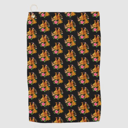 フローラフェニックスが燃えるような灰のファンタジーから上がる ゴルフタオル (正面)