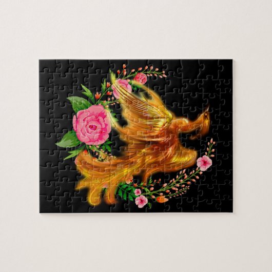 フローラフェニックスが燃えるような灰のファンタジーから上がる ジグソーパズル (横)