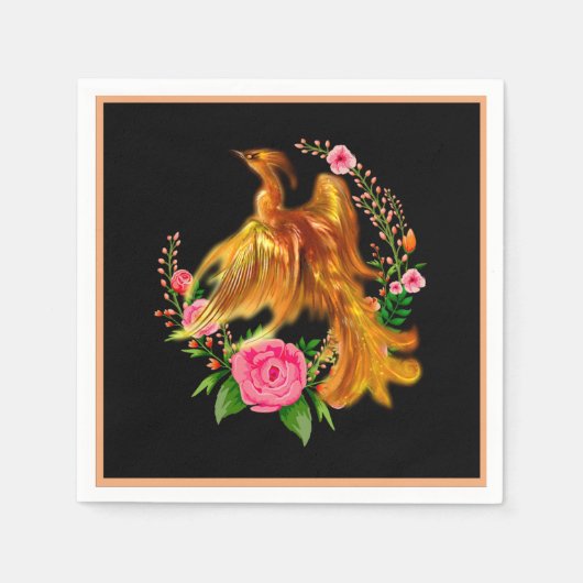 フローラフェニックスが燃えるような灰のファンタジーから上がる スタンダードカクテルナプキン (正面)