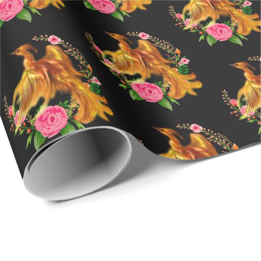 フローラフェニックスが燃えるような灰のファンタジーから上がる ラッピングペーパー (ロールコーナー)