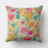 フローラフェニックスアート | ピンク鮮やかとオレンジ クッション (正面)