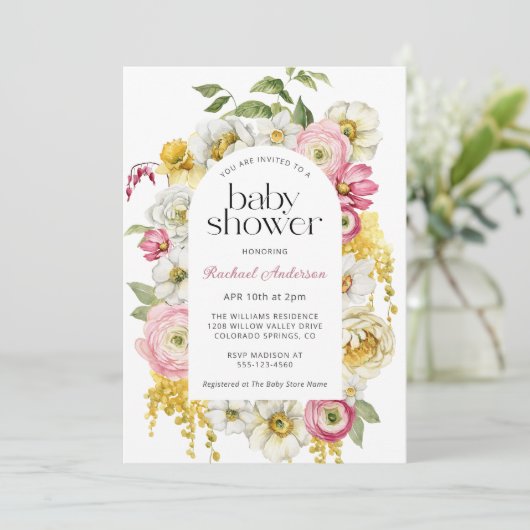 フローラフェミニンアーチガール赤ちゃんシャワー 招待状 (スタンド正面)