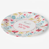 フローラフェミニンカラフルピンクブルーサマー誕生日 ペーパープレート (アングル)