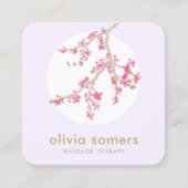 フローラフェミニンピンクさくらんぼ花 スクエア名刺 (正面)