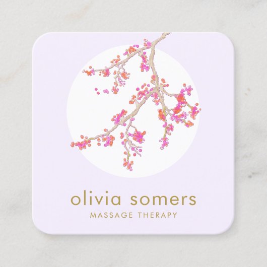 フローラフェミニンピンクさくらんぼ花 スクエア名刺 (正面)