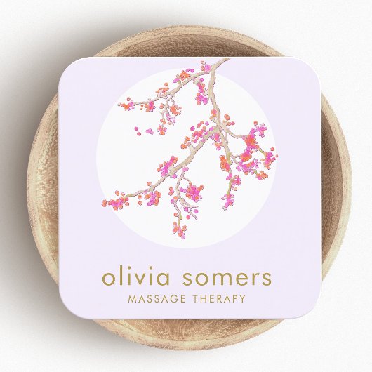 フローラフェミニンピンクさくらんぼ花 スクエア名刺