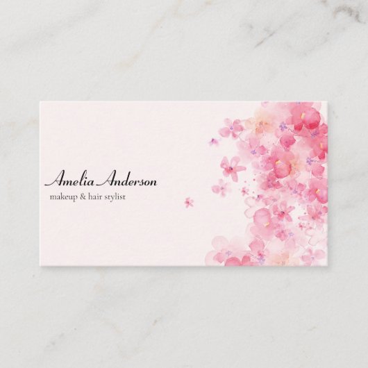 フローラフェミニンピンクメイクアップアーティスト美容師 名刺 (正面)