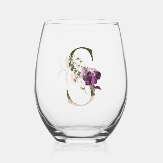 フローラフェミニンモノグラムイニシャルS ステムなしワイングラス (正面)