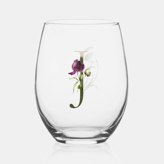 フローラフェミニンモノグラム文字J ステムなしワイングラス (正面)