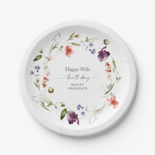フローラフェミニンリースハッピー90th誕生日 ペーパープレート (正面)
