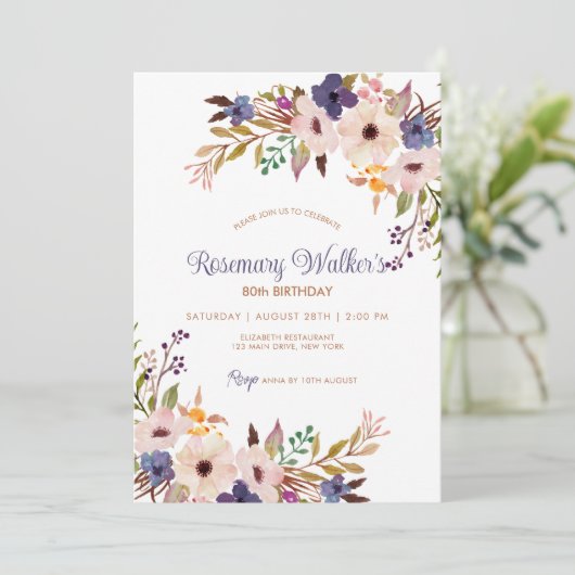 フローラフェミニン大人フェミニン80番誕生日保保 招待状 (スタンド正面)