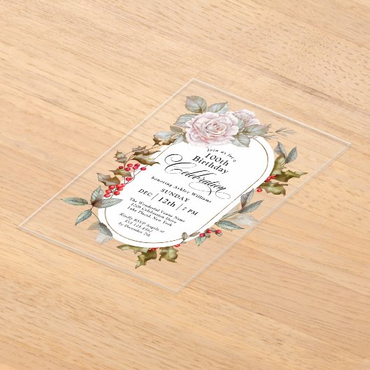 フローラフェミニン12月100日バースデーパーティー アクリル招待状 (レイダウン)