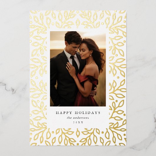 フローラフォイルハッピーホリデーズフォトカード 箔シーズンカード (正面)