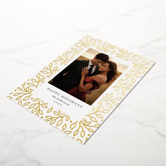 フローラフォイルハッピーホリデーズフォトカード 箔シーズンカード (回転した状態)