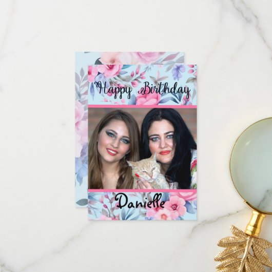 フローラフォトカードハッピーバースデーカード サンキューカード (正面/裏面インサイチュ)