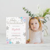 フローラフォトグリッターウィンターワンダーランド誕生日 招待状 (スタンド正面)