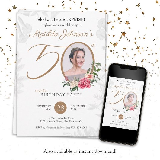 フローラフォトサプライズ50誕生日 招待状