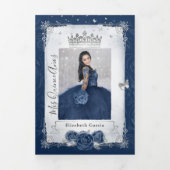 フローラフォトシルバーとネイビーブルーキンセアニェラ 三つ折り招待状 (カバー)