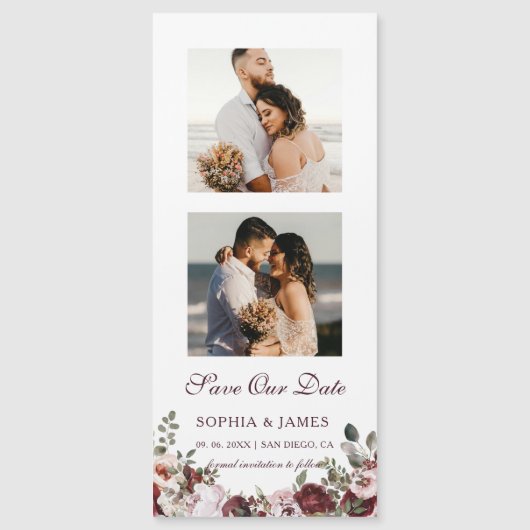 フローラフォトストリップ磁気結婚式の日付を保存 (正面)