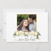 フローラフォトホワイト金ゴールドランタン日付の保存 招待状 (正面)