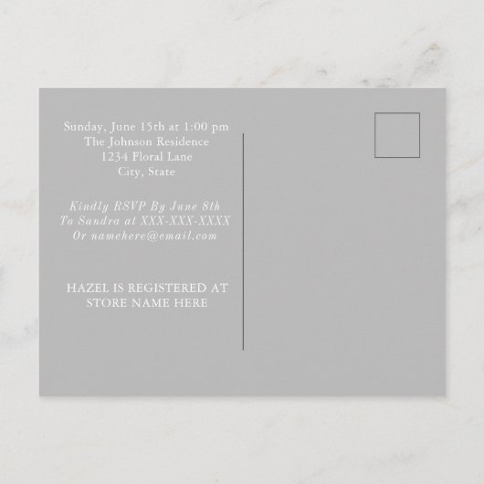 フローラフォト妊婦のベビーシャワー招待状 インビテーションポストカード (裏面)